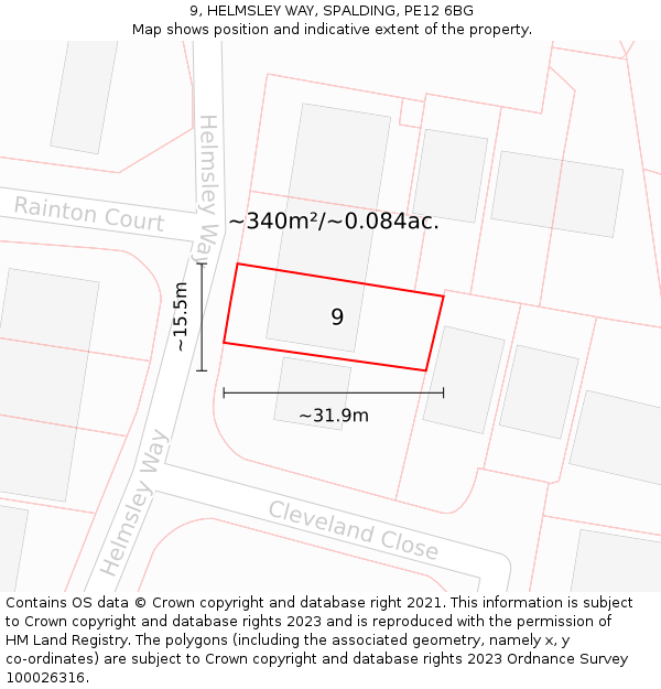 9, HELMSLEY WAY, SPALDING, PE12 6BG: Plot and title map