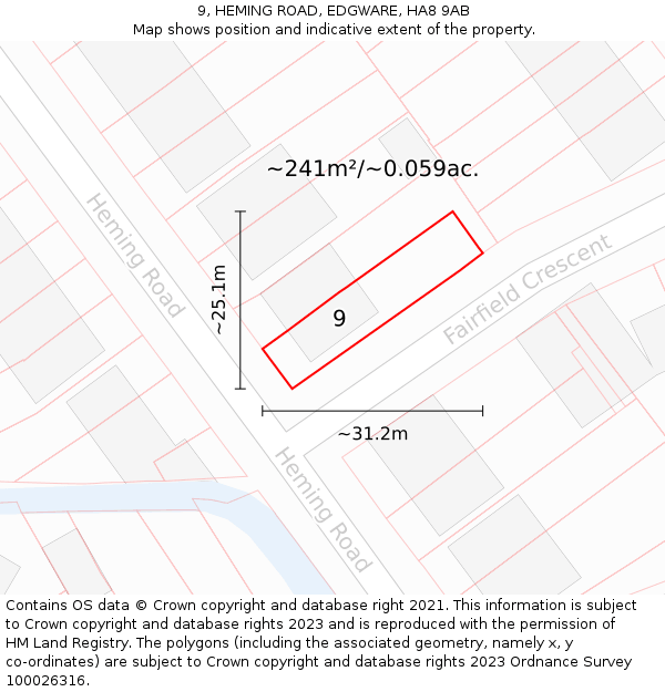 9, HEMING ROAD, EDGWARE, HA8 9AB: Plot and title map