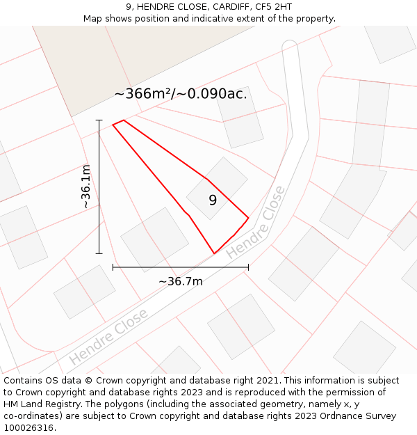 9, HENDRE CLOSE, CARDIFF, CF5 2HT: Plot and title map