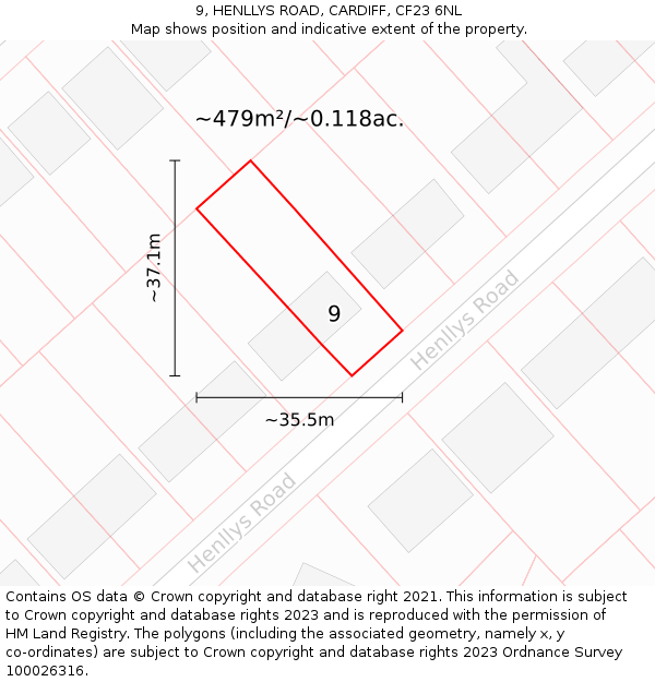 9, HENLLYS ROAD, CARDIFF, CF23 6NL: Plot and title map