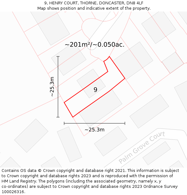 9, HENRY COURT, THORNE, DONCASTER, DN8 4LF: Plot and title map