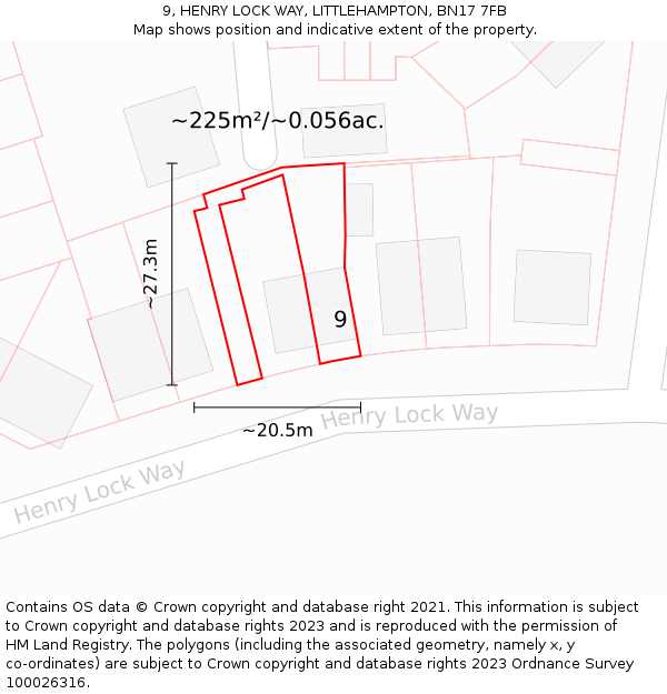 9, HENRY LOCK WAY, LITTLEHAMPTON, BN17 7FB: Plot and title map