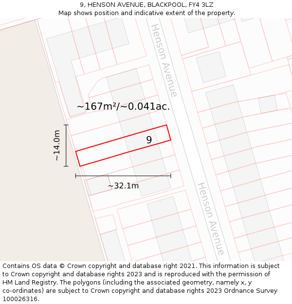9, HENSON AVENUE, BLACKPOOL, FY4 3LZ: Plot and title map