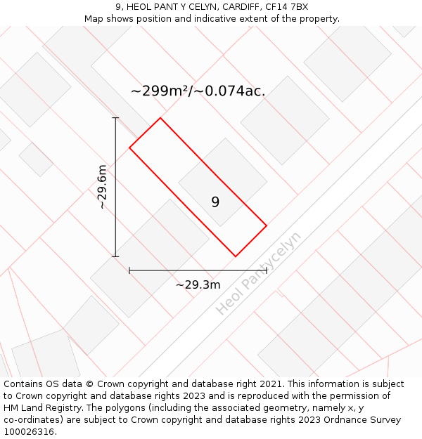 9, HEOL PANT Y CELYN, CARDIFF, CF14 7BX: Plot and title map