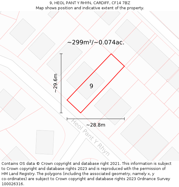 9, HEOL PANT Y RHYN, CARDIFF, CF14 7BZ: Plot and title map