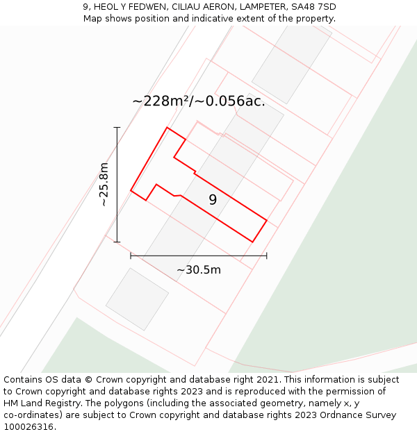 9, HEOL Y FEDWEN, CILIAU AERON, LAMPETER, SA48 7SD: Plot and title map