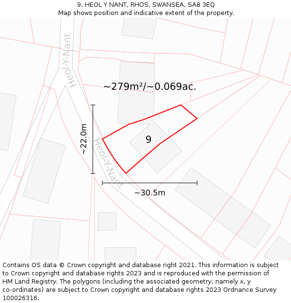 9, HEOL Y NANT, RHOS, SWANSEA, SA8 3EQ: Plot and title map