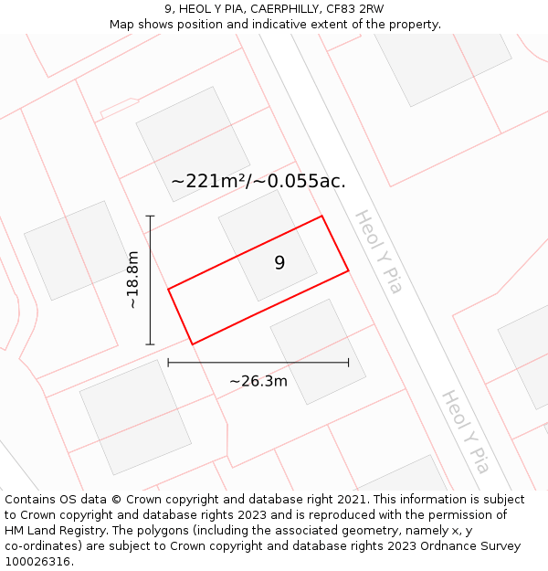 9, HEOL Y PIA, CAERPHILLY, CF83 2RW: Plot and title map