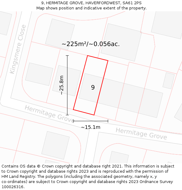 9, HERMITAGE GROVE, HAVERFORDWEST, SA61 2PS: Plot and title map