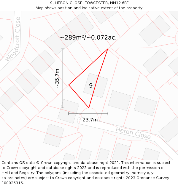 9, HERON CLOSE, TOWCESTER, NN12 6RF: Plot and title map