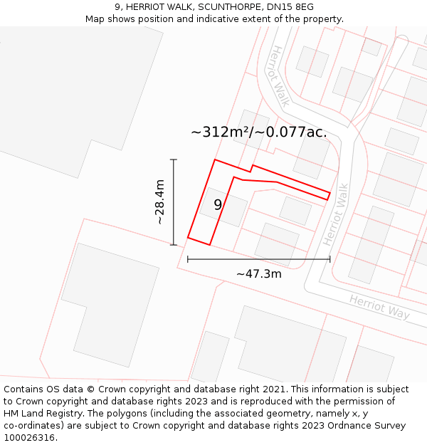 9, HERRIOT WALK, SCUNTHORPE, DN15 8EG: Plot and title map