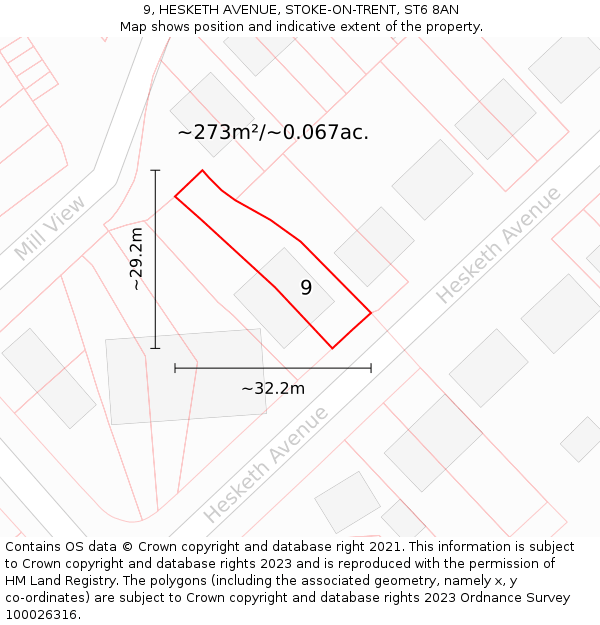 9, HESKETH AVENUE, STOKE-ON-TRENT, ST6 8AN: Plot and title map