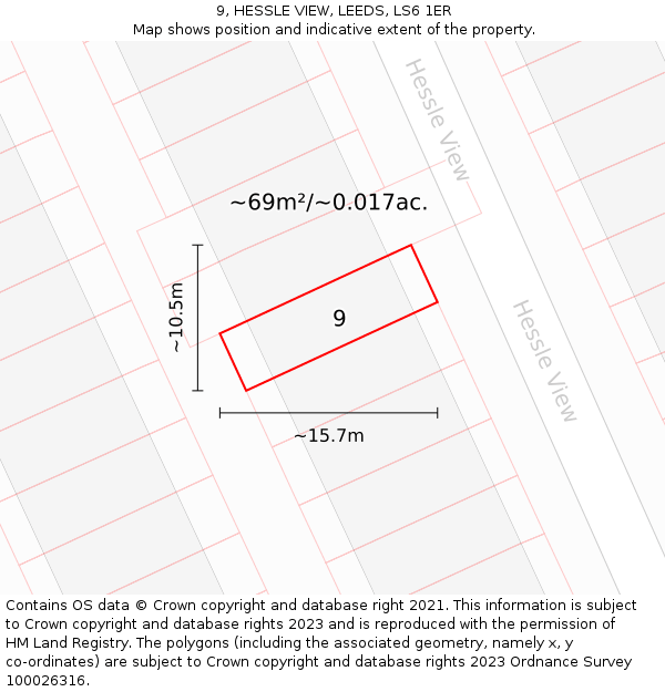 9, HESSLE VIEW, LEEDS, LS6 1ER: Plot and title map