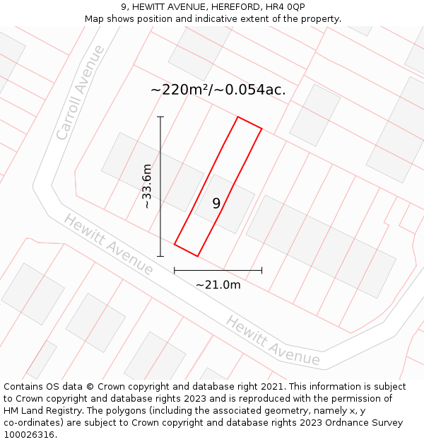 9, HEWITT AVENUE, HEREFORD, HR4 0QP: Plot and title map