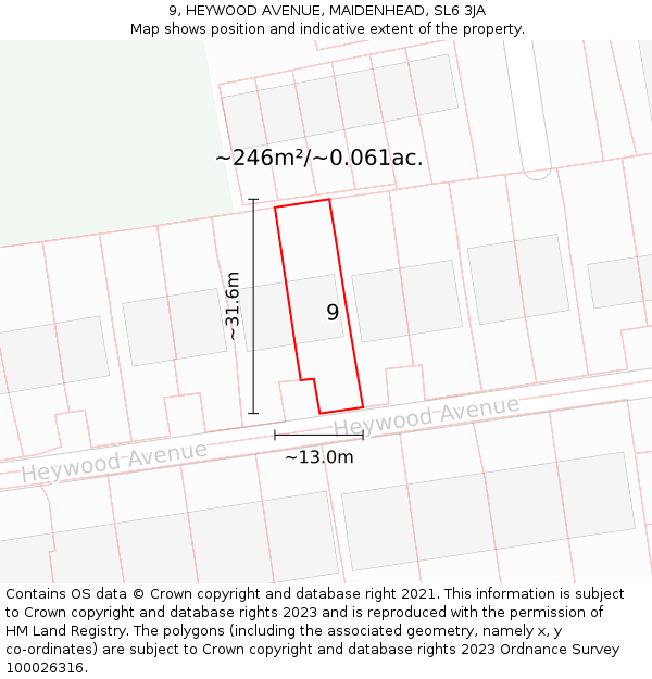 9, HEYWOOD AVENUE, MAIDENHEAD, SL6 3JA: Plot and title map
