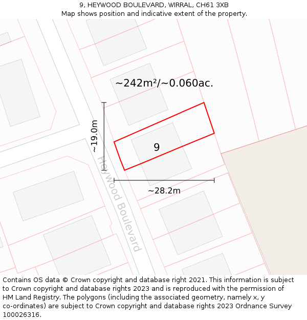 9, HEYWOOD BOULEVARD, WIRRAL, CH61 3XB: Plot and title map