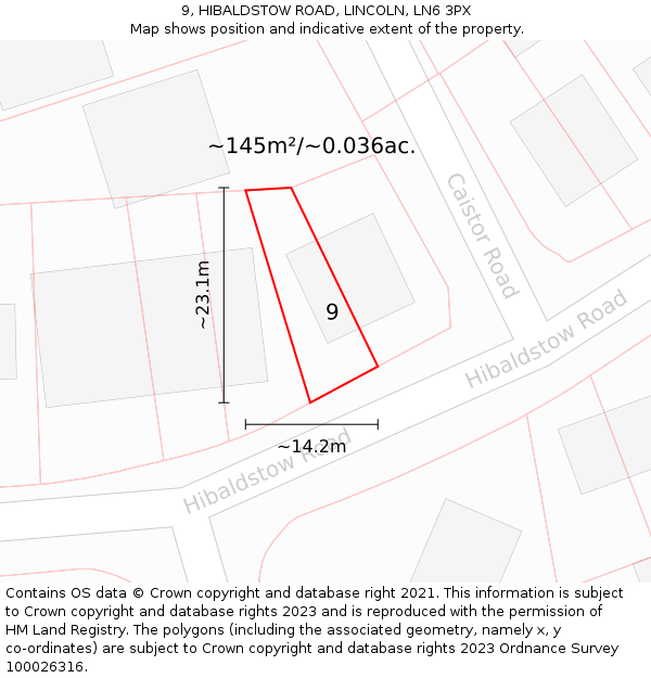 9, HIBALDSTOW ROAD, LINCOLN, LN6 3PX: Plot and title map