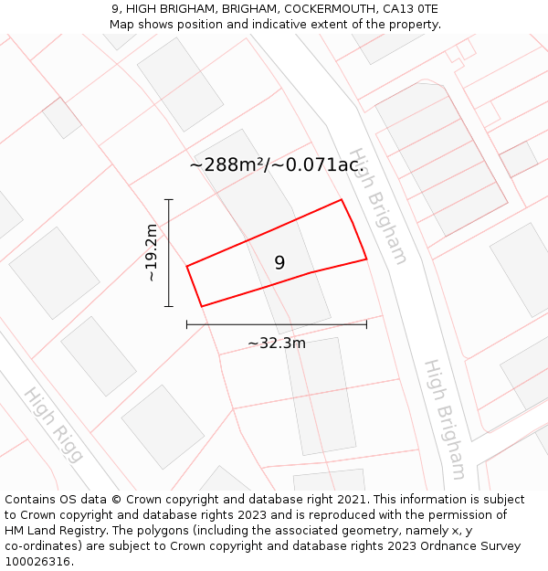 9, HIGH BRIGHAM, BRIGHAM, COCKERMOUTH, CA13 0TE: Plot and title map