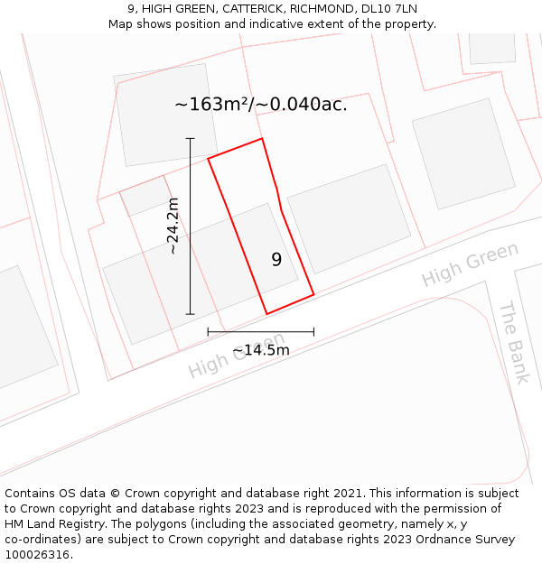9, HIGH GREEN, CATTERICK, RICHMOND, DL10 7LN: Plot and title map