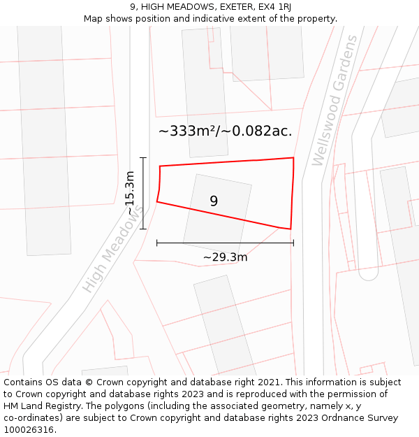9, HIGH MEADOWS, EXETER, EX4 1RJ: Plot and title map