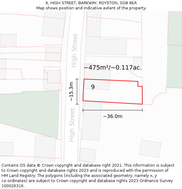 9, HIGH STREET, BARKWAY, ROYSTON, SG8 8EA: Plot and title map