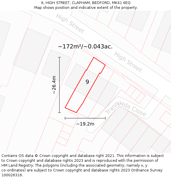 9, HIGH STREET, CLAPHAM, BEDFORD, MK41 6EQ: Plot and title map