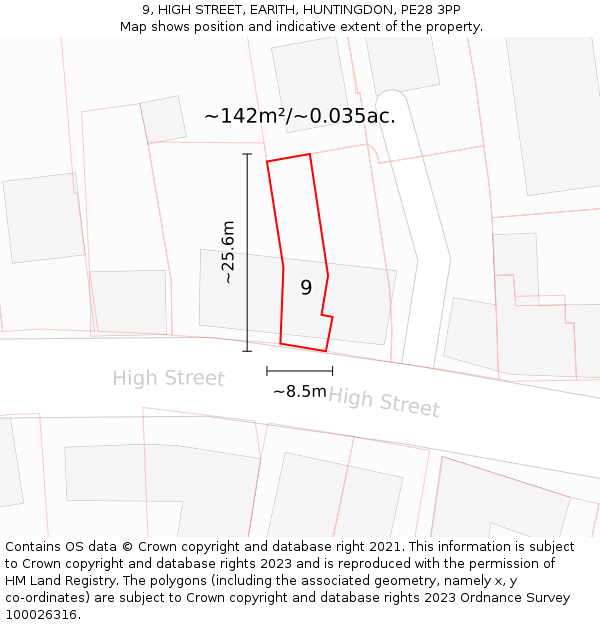 9, HIGH STREET, EARITH, HUNTINGDON, PE28 3PP: Plot and title map