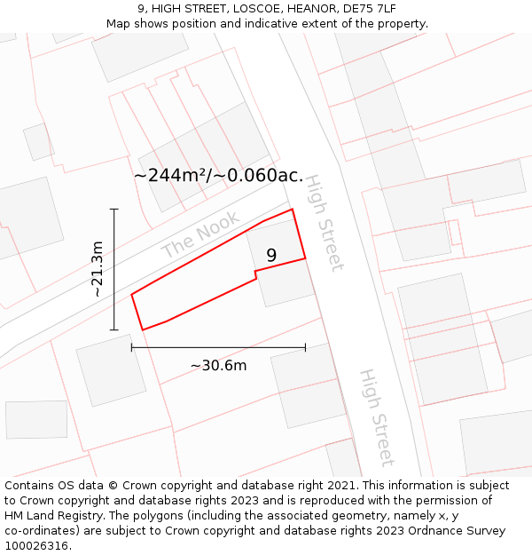 9, HIGH STREET, LOSCOE, HEANOR, DE75 7LF: Plot and title map