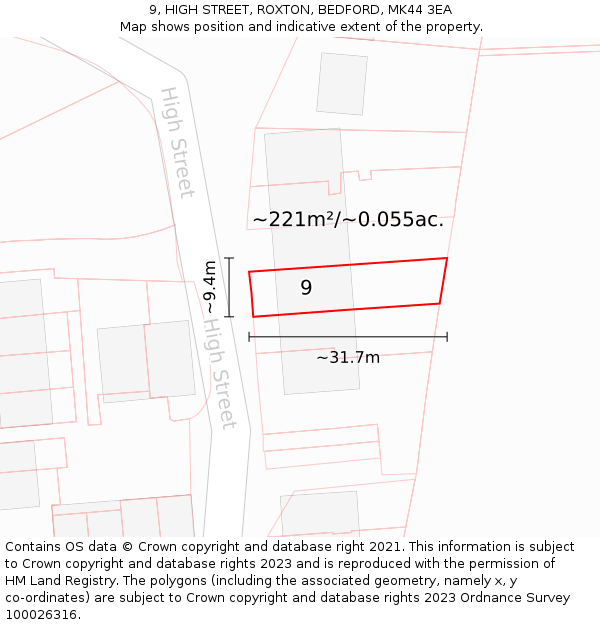 9, HIGH STREET, ROXTON, BEDFORD, MK44 3EA: Plot and title map