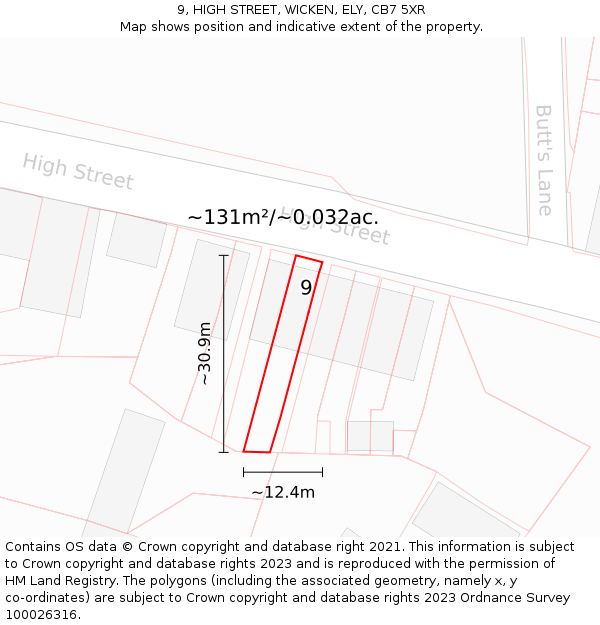 9, HIGH STREET, WICKEN, ELY, CB7 5XR: Plot and title map