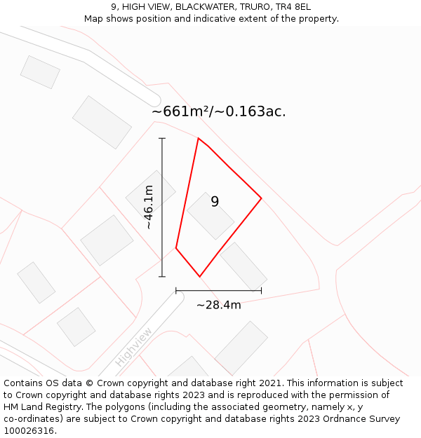 9, HIGH VIEW, BLACKWATER, TRURO, TR4 8EL: Plot and title map