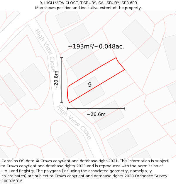 9, HIGH VIEW CLOSE, TISBURY, SALISBURY, SP3 6PR: Plot and title map