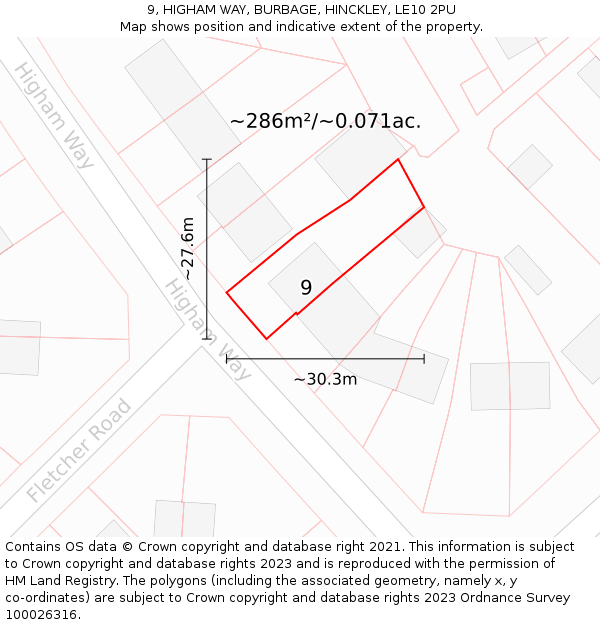 9, HIGHAM WAY, BURBAGE, HINCKLEY, LE10 2PU: Plot and title map