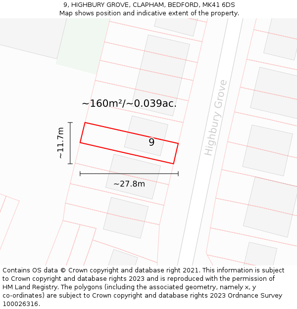 9, HIGHBURY GROVE, CLAPHAM, BEDFORD, MK41 6DS: Plot and title map