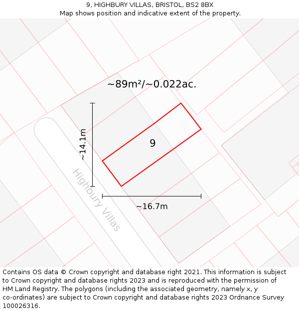 9, HIGHBURY VILLAS, BRISTOL, BS2 8BX: Plot and title map
