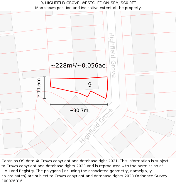 9, HIGHFIELD GROVE, WESTCLIFF-ON-SEA, SS0 0TE: Plot and title map
