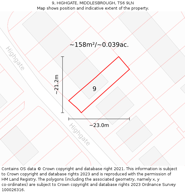 9, HIGHGATE, MIDDLESBROUGH, TS6 9LN: Plot and title map