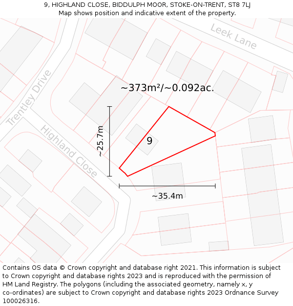 9, HIGHLAND CLOSE, BIDDULPH MOOR, STOKE-ON-TRENT, ST8 7LJ: Plot and title map