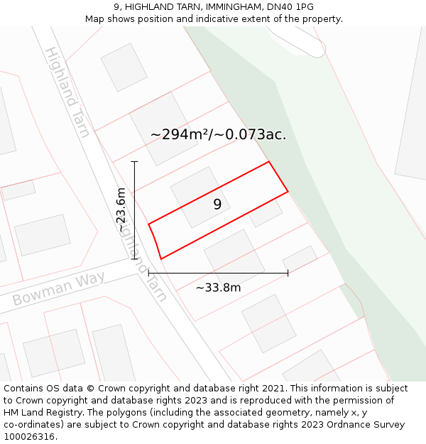 9, HIGHLAND TARN, IMMINGHAM, DN40 1PG: Plot and title map