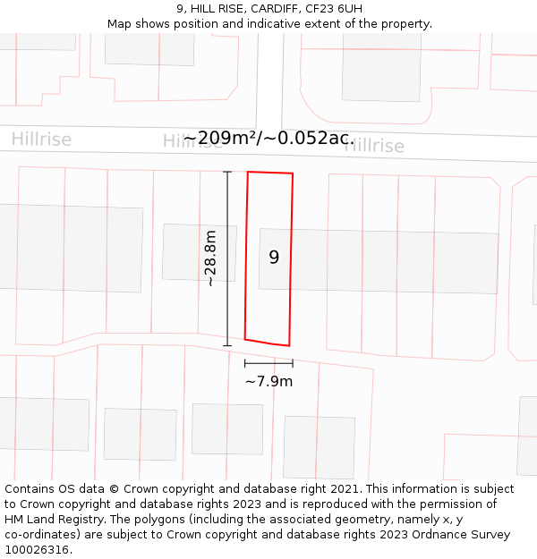 9, HILL RISE, CARDIFF, CF23 6UH: Plot and title map