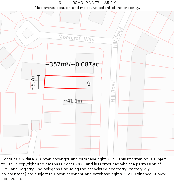 9, HILL ROAD, PINNER, HA5 1JY: Plot and title map