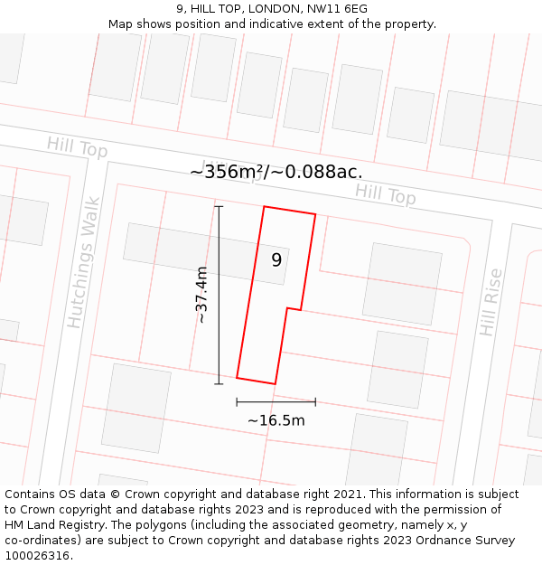 9, HILL TOP, LONDON, NW11 6EG: Plot and title map
