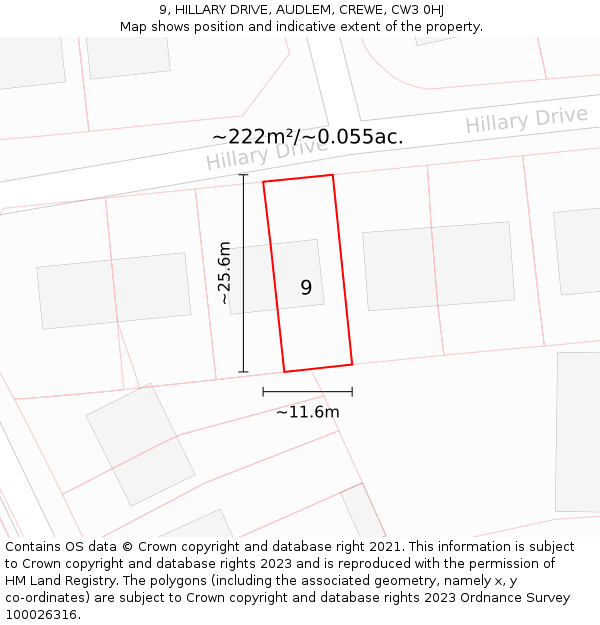 9, HILLARY DRIVE, AUDLEM, CREWE, CW3 0HJ: Plot and title map