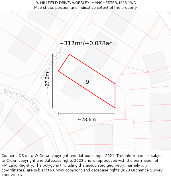 9, HILLFIELD DRIVE, WORSLEY, MANCHESTER, M28 1WD: Plot and title map