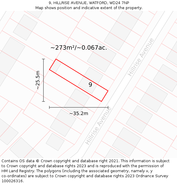 9, HILLRISE AVENUE, WATFORD, WD24 7NP: Plot and title map