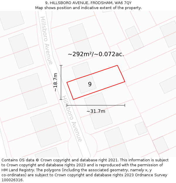 9, HILLSBORO AVENUE, FRODSHAM, WA6 7QY: Plot and title map
