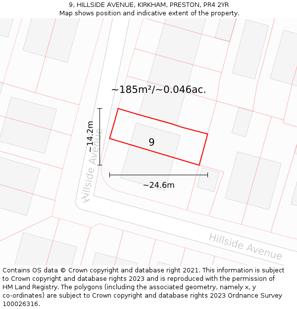 9, HILLSIDE AVENUE, KIRKHAM, PRESTON, PR4 2YR: Plot and title map