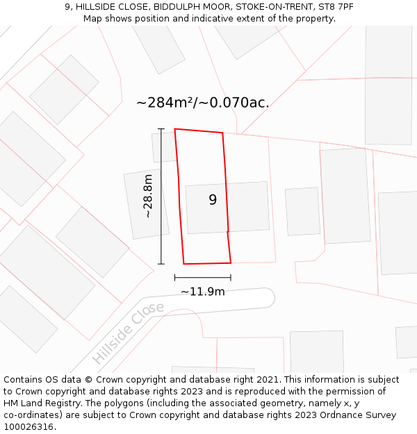 9, HILLSIDE CLOSE, BIDDULPH MOOR, STOKE-ON-TRENT, ST8 7PF: Plot and title map