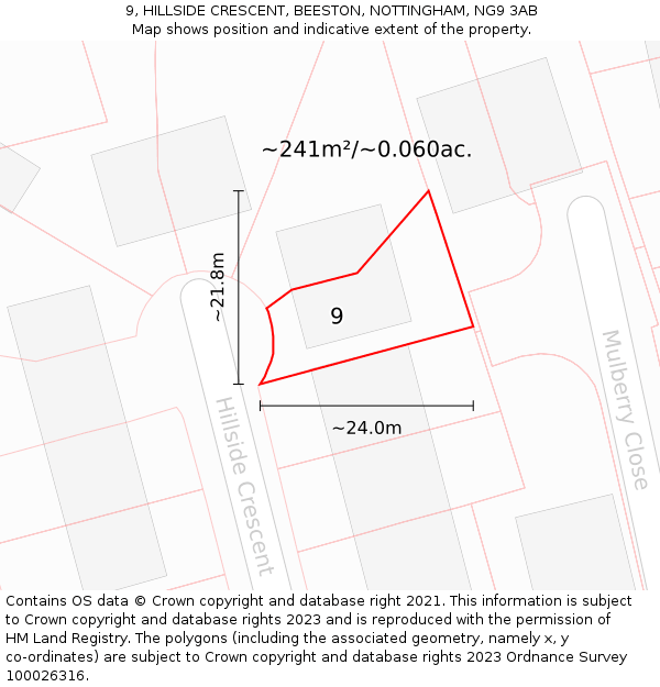 9, HILLSIDE CRESCENT, BEESTON, NOTTINGHAM, NG9 3AB: Plot and title map