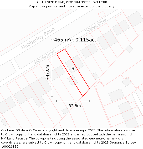 9, HILLSIDE DRIVE, KIDDERMINSTER, DY11 5PP: Plot and title map